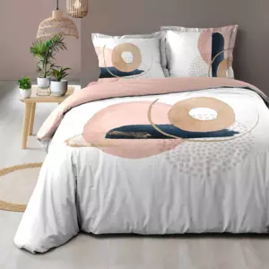 Housse de couette et deux taies coton (240 cm) Novaline Rose