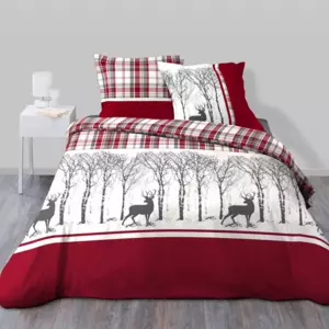 Housse de couette et deux taies coton (240 cm) Hivernal Rouge