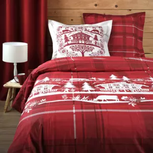 Housse de couette et deux taies coton (240 cm) Collonges Rouge
