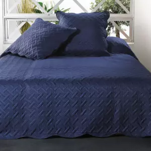 Couvre-lit et taies d'oreiller (250 x 260 cm) Californie Bleu fonc