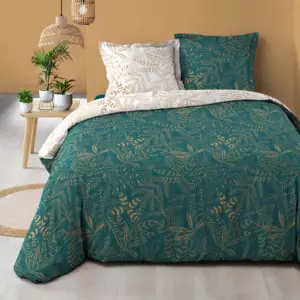 Housse de couette et deux taies coton (260 cm) Belflor Vert meraude et Or