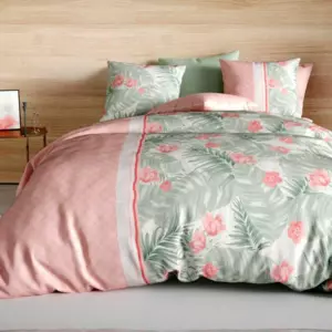 Funda Nrdica y dos fundas para almohada en algodn (260 cm) Bora Rosa