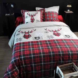 Housse de couette et deux taies coton (240 cm) Signon Rouge