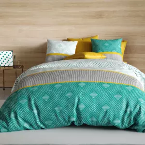 Copripiumino e due federe quadrate cotone (240 cm) Aurah Verde smeraldo