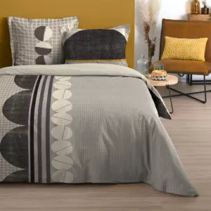 Housse de couette et deux taies coton (260 cm) Lenny Grise