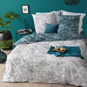 Housse de couette et deux taies coton (240 cm) Jungle Noire et Blanche