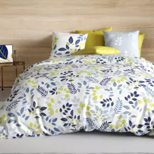 Housse de couette et deux taies coton (240 cm) Chlo Bleue