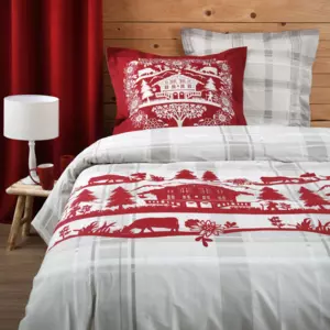 Housse de couette et deux taies coton (240 cm) Collonges Beige