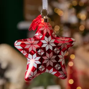 Lote de 2 estrellas de Navidad en vidrio Flocones  Rojo