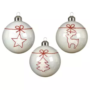Lot de 3 boules de Nol en verre (D80 mm) Tradition Blanc 