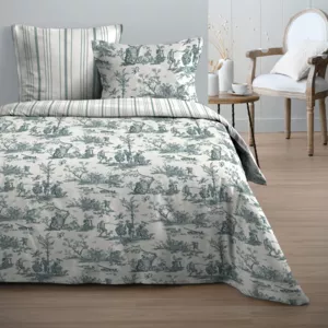 Housse de couette et deux taies coton (240 x 220 cm) Angelique Bleue - Linge de lit - Eminza