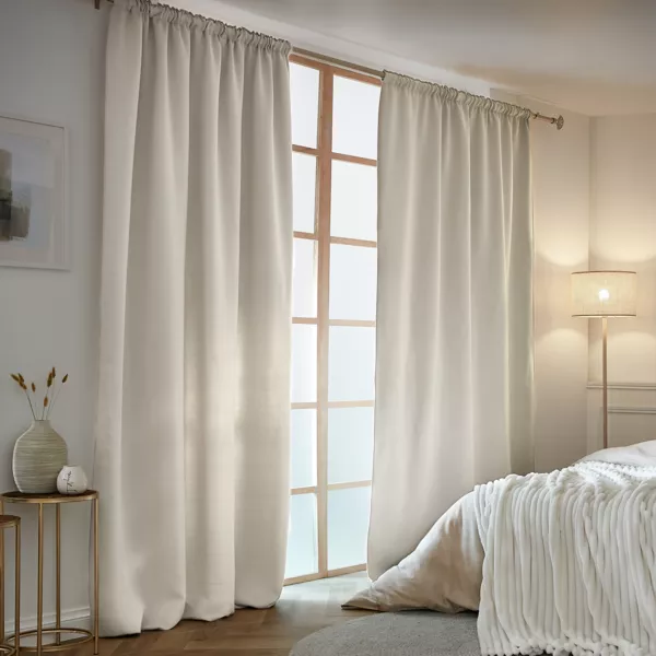 Rideau Double Jacquard Beige - 245 X 135 Cm - Tête à Rufflettes - 100% Polyester - Opaque