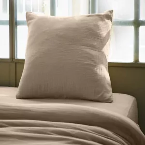Taie d'oreiller carrée gaze de coton (60 x 60 cm) Gaïa Ficelle - Linge de lit - Eminza
