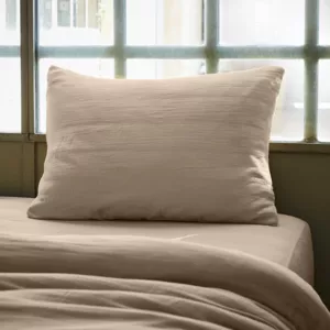 Taie d'oreiller rectangulaire gaze de coton (50 x 70 cm) Gaïa Ficelle - Linge de lit - Eminza