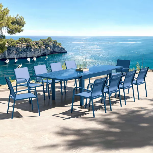 Table de jardin extensible en verre 10 places (135/270 x 90 cm