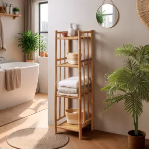 Meuble de rangement en bambou 4 étagères (30 x H115 cm) Hanoï - Déco salle de bain - Eminza