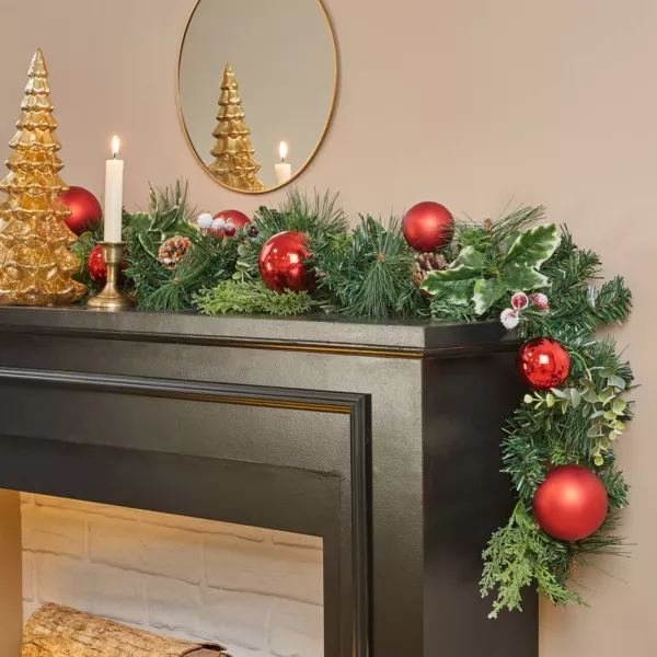 Nœud Sommet Sapin Noël LaRibbons 33x122cm - Rouge Et Vert, Décoration Cimier Blanc