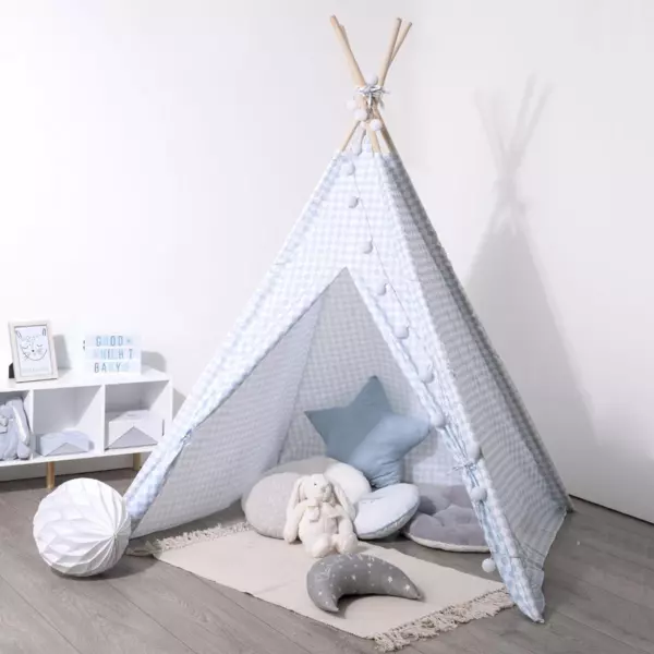 Tipi enfant bois et tissu (H160 cm) Dameo Bleu
