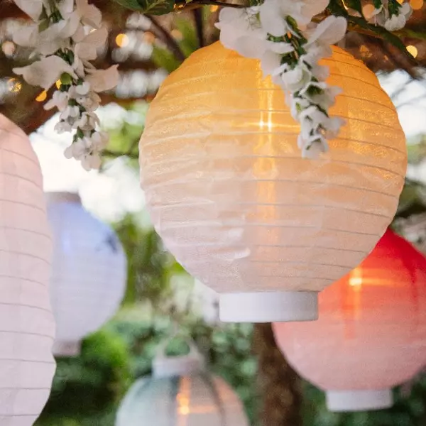 Linterna china solar LED Nylon efecto llama - Blanco cálido