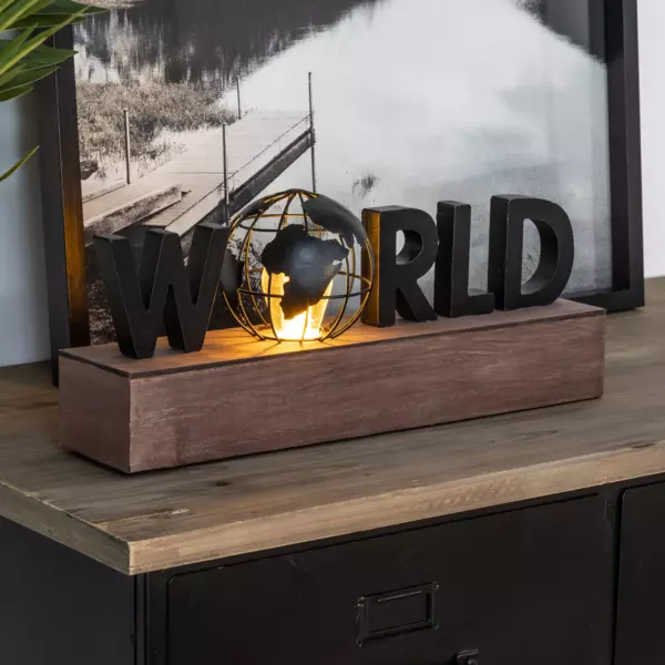 Verlichte decoratie World Zwart