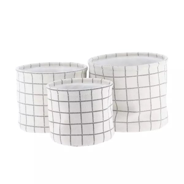 Lot de 3 paniers de rangement (H17 cm) Carreaux Blanc