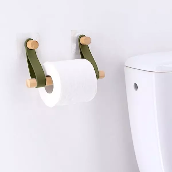 Zelfklevende toiletpapierhouder easy Chic kunstleer Kaki
