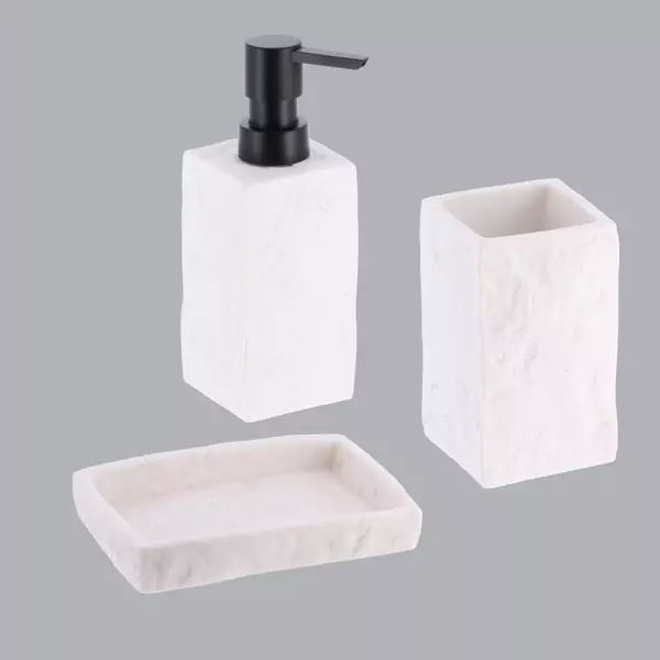 Set d'accessoires salle de bain Effet Pierre Blanc