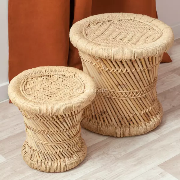 Lot de 2 tables d'appoint (H38-H30 cm) Corde naturelle Beige
