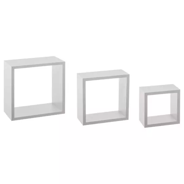 Lot de 3 étagères bois (H15-20-25 cm) Cube Blanc