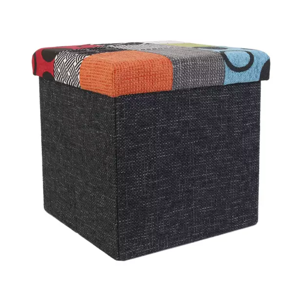 Foldbar puf i flerfarvet patchwork