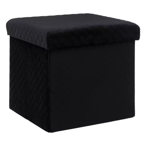 Atmosphera Pouf Pliant Benicio Bois MDF - Noir Et Blanc, Rembourré Mousse PU, 38x38x38 Cm