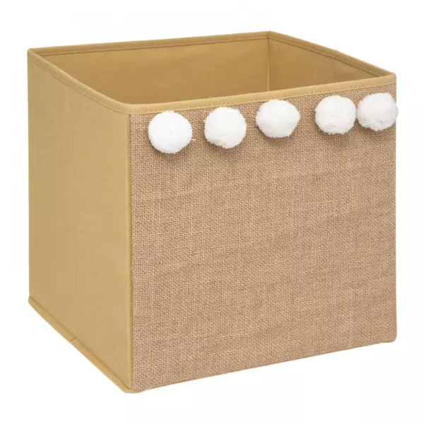 Cesta de almacenamiento de yute 5 pompones Marrón natural