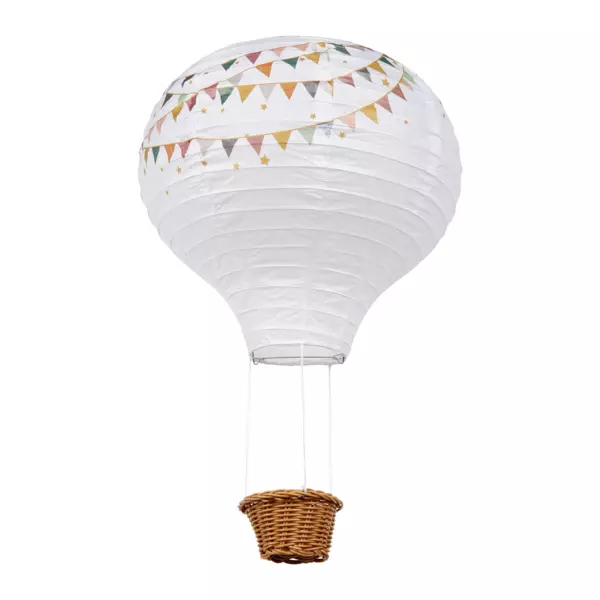 Papirballonlampe i varmluftballonform (D30 cm) med Flerefarvede Vimpler