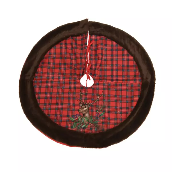 Tapis de sapin rond (D88 cm) Cerf et tartan écossais