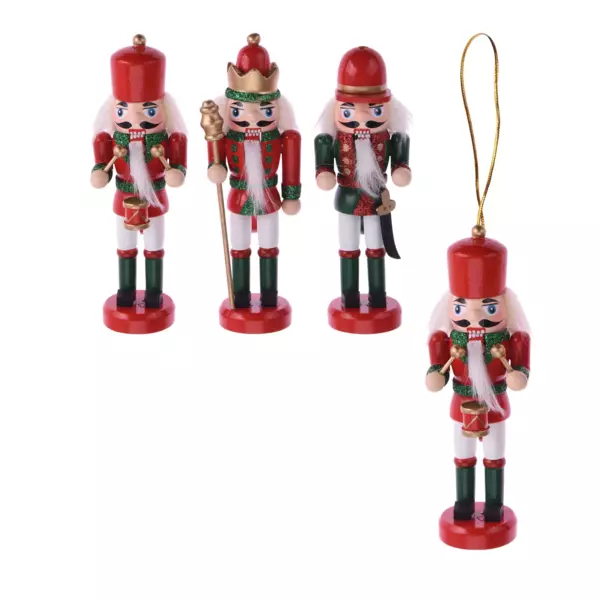 Sæt af 3 ophængte nøddeknækker soldater (H12 cm) Hector Rød