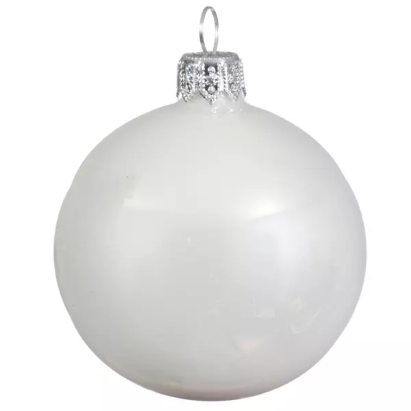Lot de 6 boules de Noël en verre (D80 mm) Arctique brillantes Blanc