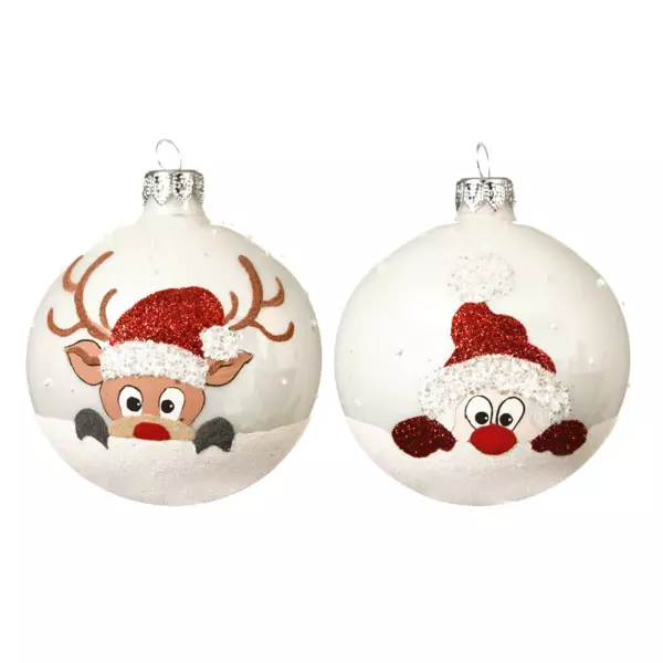 Lote de 6 bolas de Navidad en vidrio (D80 mm) Filou Blanco