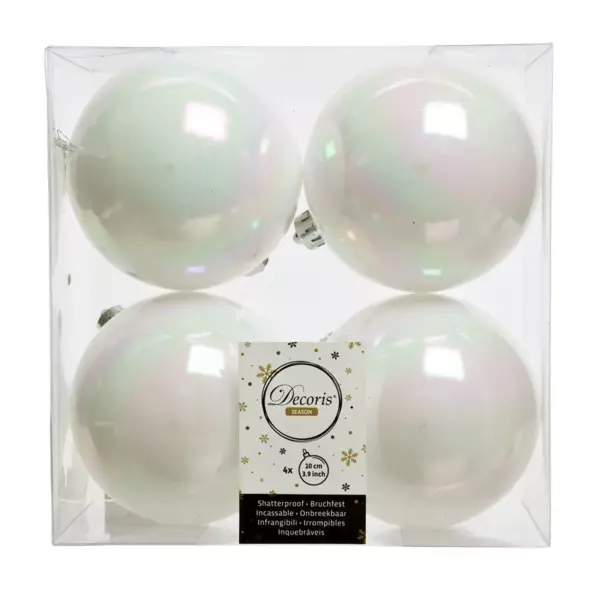 Lot de 4 boules de Noël (D100 mm) Alpine Blanc irisé