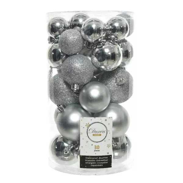 Lot de 30 boules de Noël assorties Alpine Argent