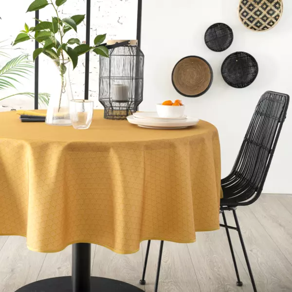 tafelkleed rond vlekbestendig (D180 cm) Etnik Okergeel