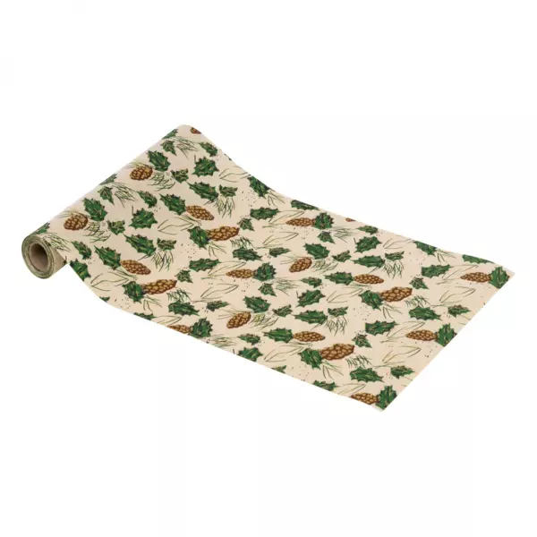 Runner da tavolo decorativo natalizio, verde, con nappe, in poliestere, 32 x 250 cm, decorazione da tavolo
