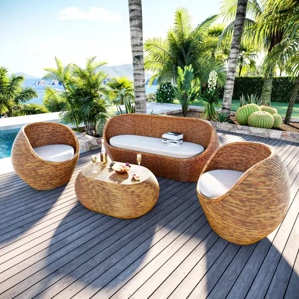Salon de jardin en rotin 5 places Trinidad Naturel beige
