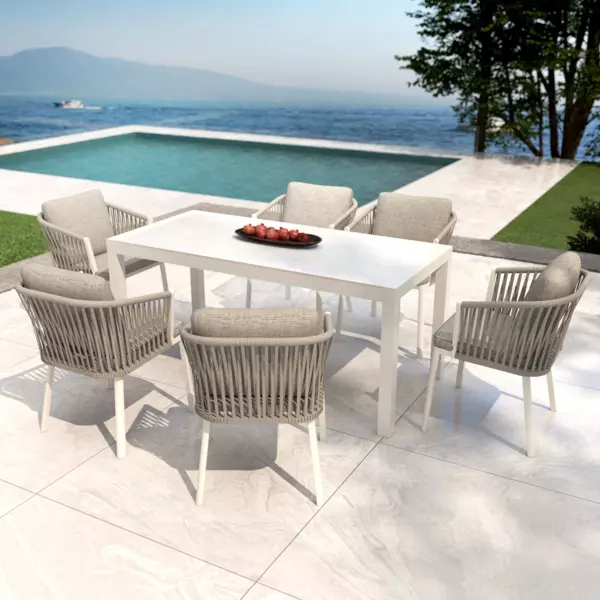 Table de jardin en aluminium et céramique 6 places (150 x 75 cm) Modena Blanc