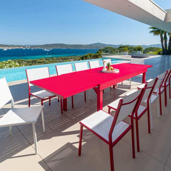 Mesa de jardín rectangular extensible Aluminio Murano (Hasta 12 pers.) - Rojo