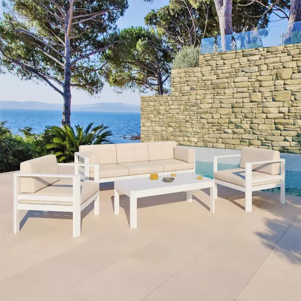Salon de jardin en aluminium 5 places Ostara Blanc et taupe