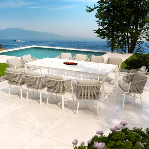 Mesa de jardín 12 personas Aluminio/Cerámica Kore (260 x 120 cm) - Blanco/Blanco
