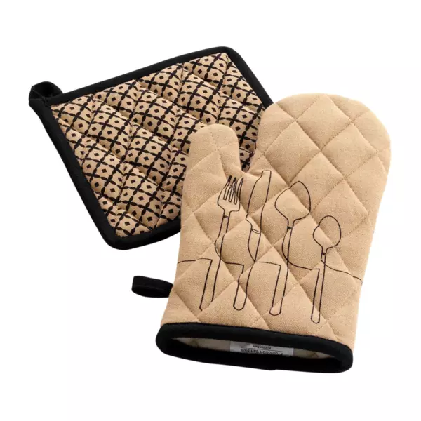 Ofenhandschuh und Topflappen aus recycelter Baumwolle Cuisiline Beige