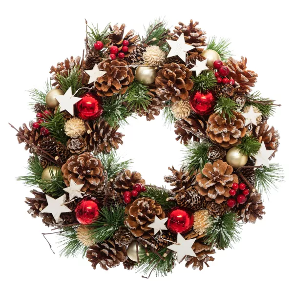 Couronne de Noël (D35 cm) Houx baies et étoiles