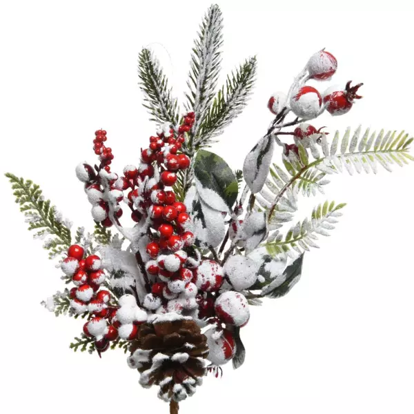 Branche de sapin (30 cm) Hivernia baies rouges et enneigées