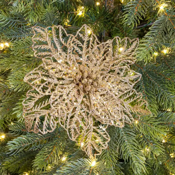 Poinsettia de Noël paillettes sur clip (D23,5 cm) Or